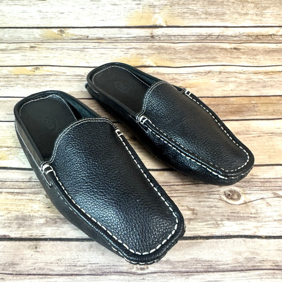 Tod's Womens Black Pebbled Leather Square Toe Slip On Mule Driving Shoes 40/9 - Picture 1 of 9
